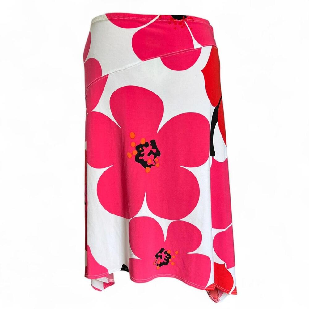 Vintage Y2K Asymmetrical Shark Bite Hem Pink Floral Skirt Size Large